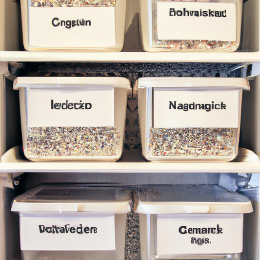 Transform your cluttered kitchen into a stunning space with clear food bins. Say goodbye to mess and hello to organization!