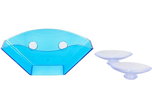 Cindy&Will 2Pcs Plastic Sink Sponge/Soap Holder/Orgainizer/Draining Rack with Double Sucker, Blue