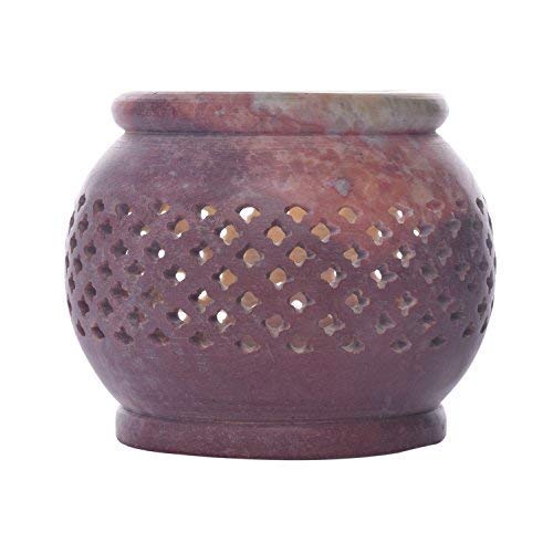storeindya Diwali Decorations Hand Carved Tealight Holder Sphere Shaped Made from Soapstone Floral Decorative Lantern Decorate with This Amazing Tea Light Holder (Design 6)