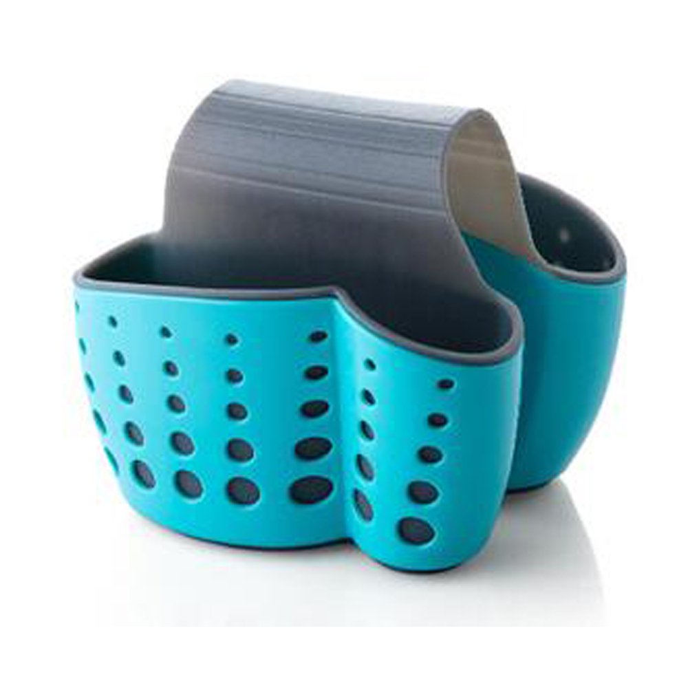 TuuTyss Draining Kitchen Saddle Sink Caddy Sponge Holder for Scrubbers,Sponges-Plastic,Blue
