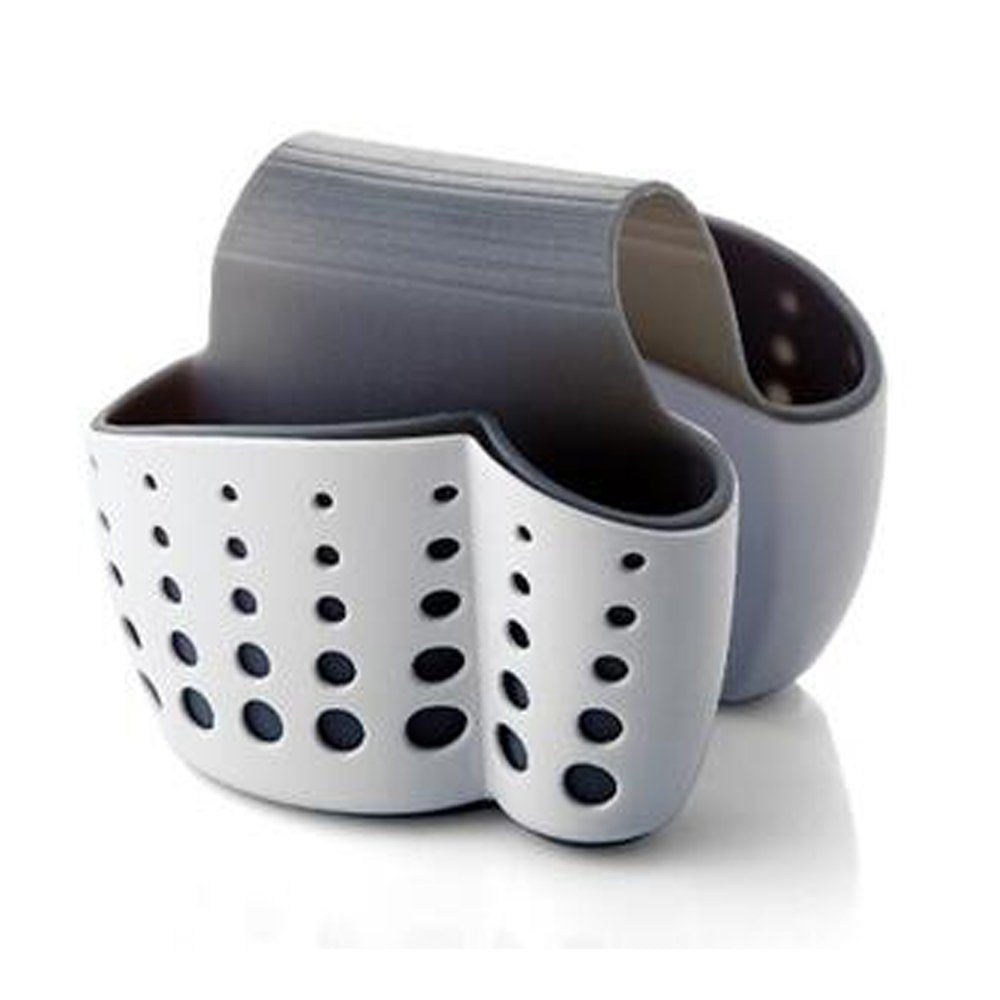 TuuTyss Draining Kitchen Saddle Sink Caddy Sponge Holder for Scrubbers,Sponges-Plastic,White