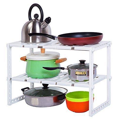 Best seller yomym under sink organizer 2 tier expandable adjustable shelf with removable panels kitchen cabinet storage organizer white