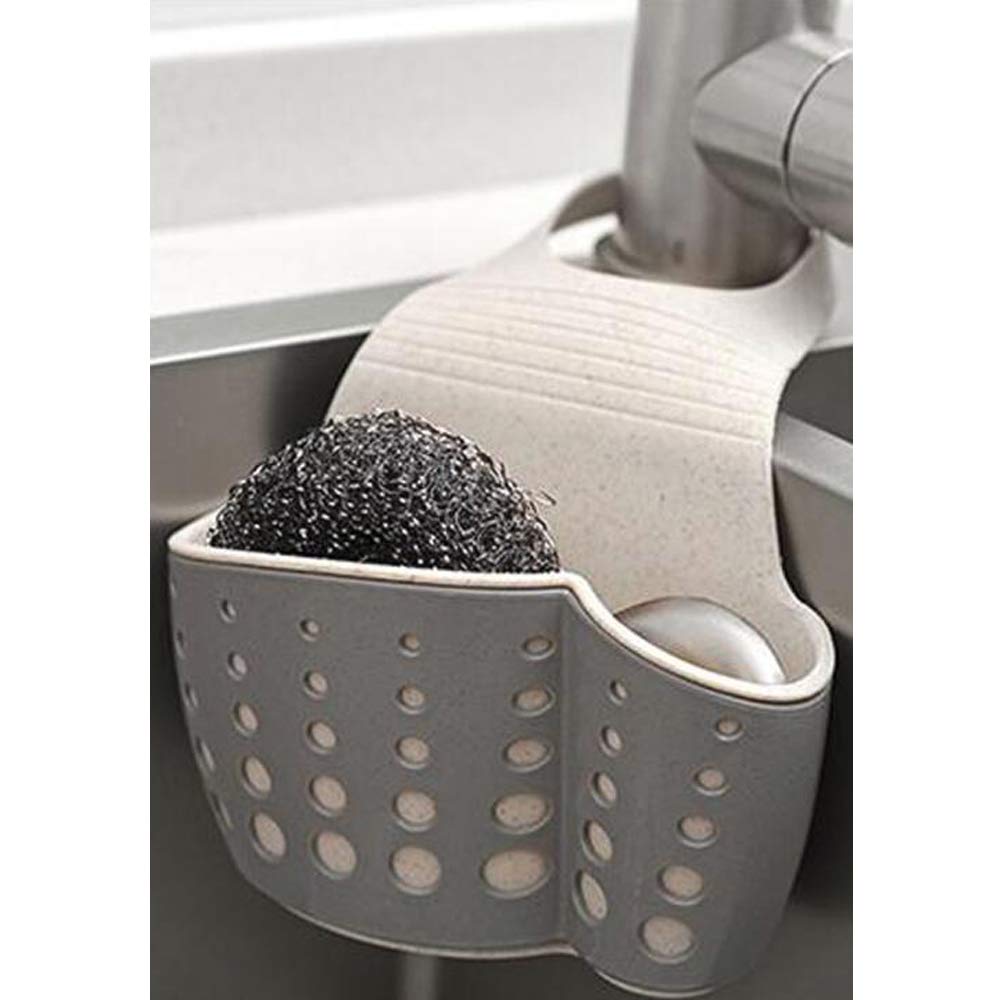 TuuTyss Wheat Straw Hanging Ajustable Strap Sponge Holder Sink Caddy for Kitchen,Grey