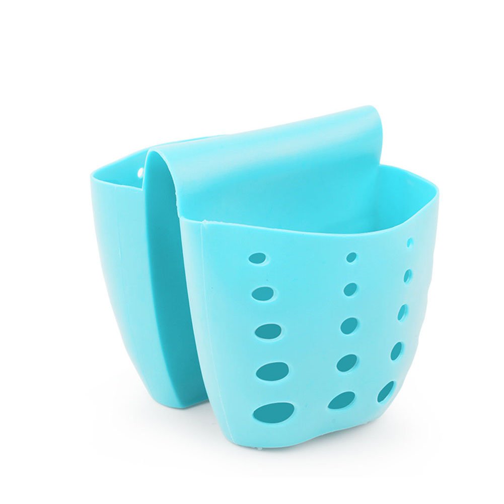 YANGYULU Silicone Sponge Holder Kitchen Bath Sink Double Side Hanging Storage Basket (Blue)