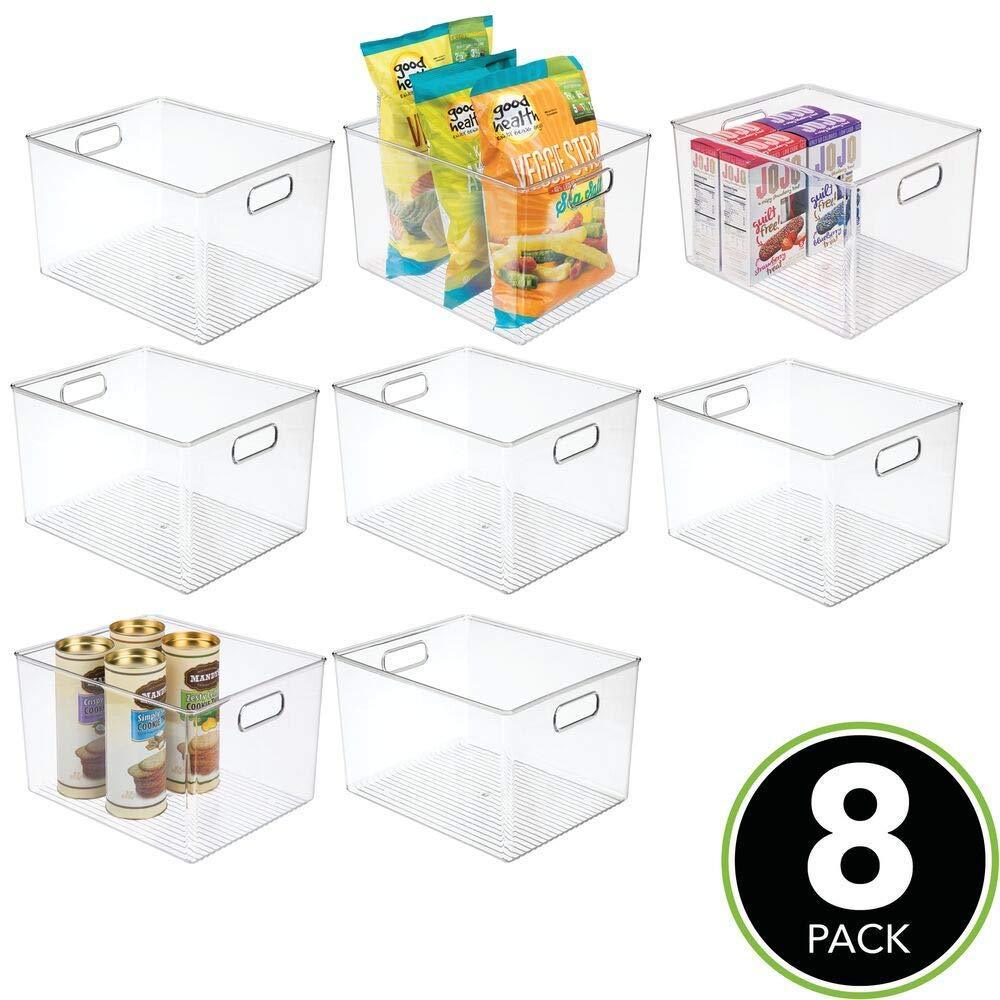 Purchase plastic storage organizer container bins holders with handles for kitchen pantry cabinet fridge freezer large for organizing snacks produce vegetables pasta food 8 pack clear