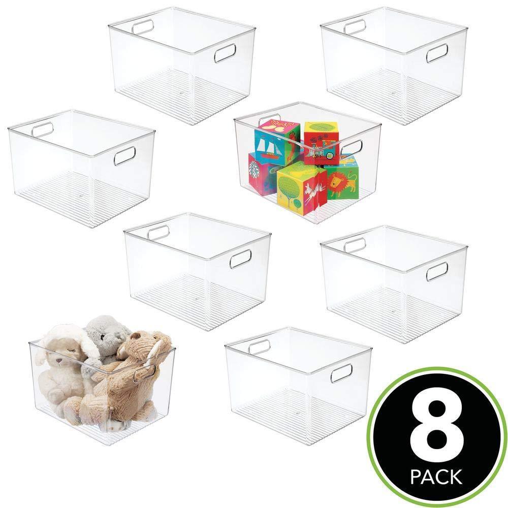 The best deep plastic home storage organizer bin for cube furniture shelving in office entryway closet cabinet bedroom laundry room nursery kids toy room 12 x 10 x 8 8 pack clear