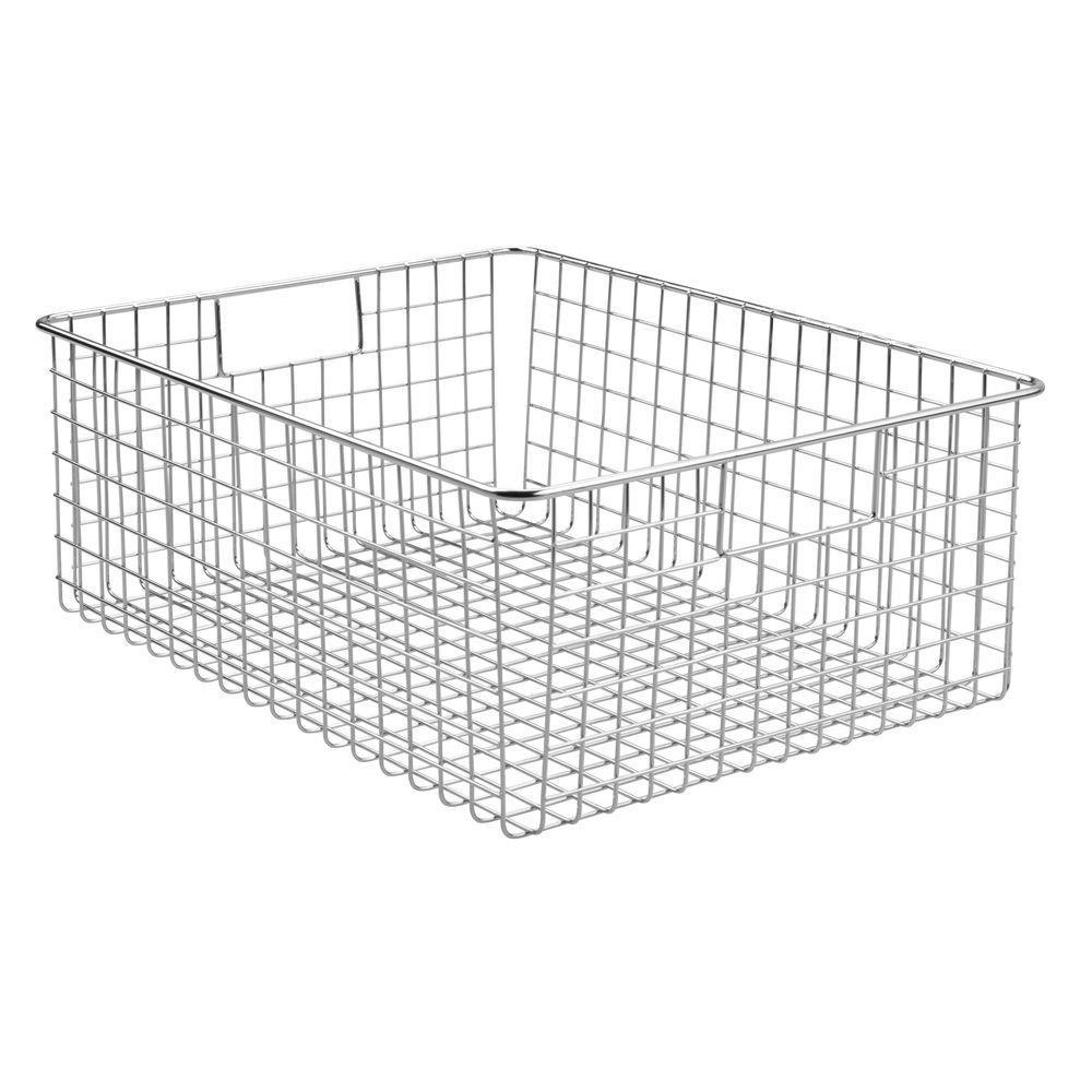 Discover the large farmhouse metal wire storage basket bin box with handles for organizing closets shelves and cabinets in bedrooms bathrooms entryways and hallways 16 x 12 x 6 4 pack chrome
