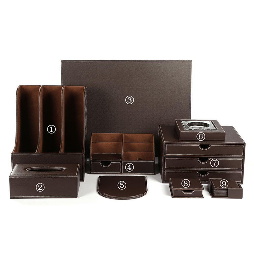 Top rated kingfom desk organizer set 9 pcs office supplies set file holder cabinet desk organizer drawer tissue box cover organizer box mouse pad desk pad notepaper holder ashtray and coasters sett04brown