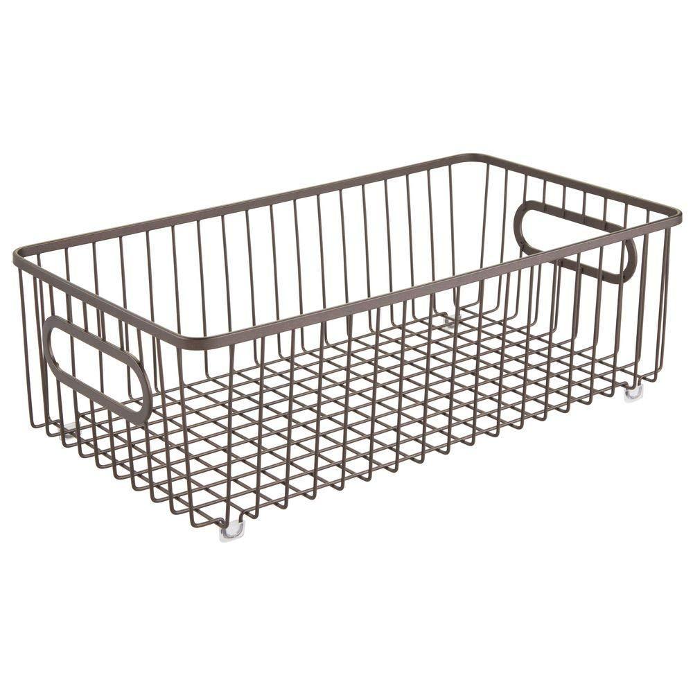 Best seller metal farmhouse kitchen pantry food storage organizer basket bin wire grid design for cabinets cupboards shelves countertops holds potatoes onions fruit large 4 pack bronze