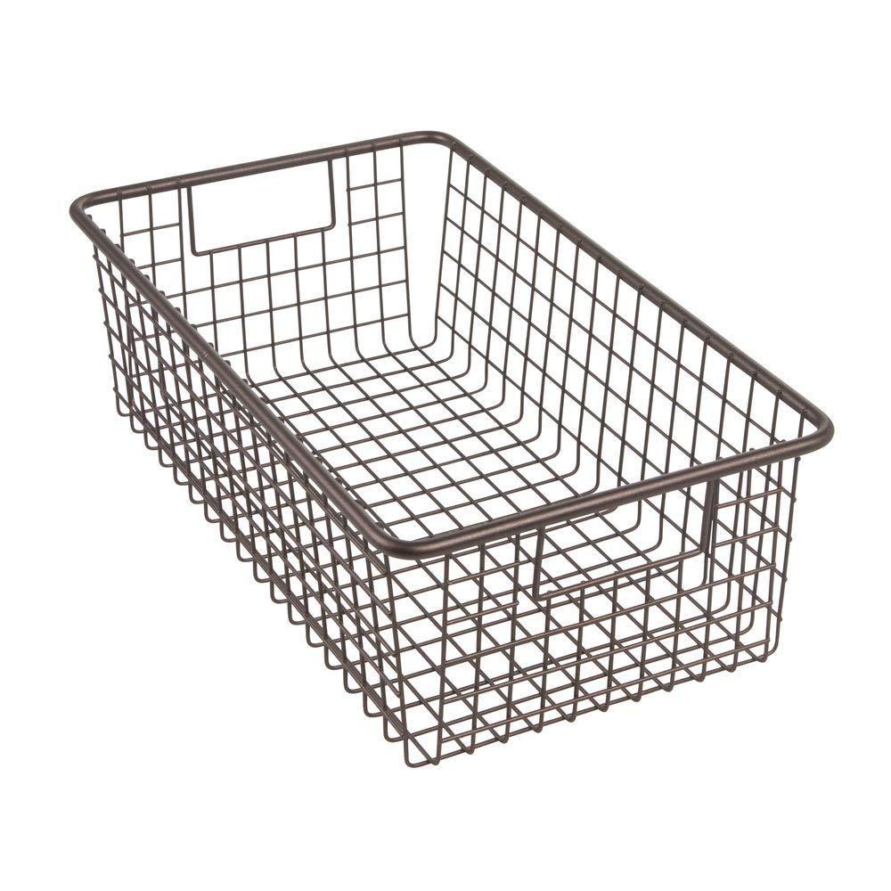 Selection modern farmhouse metal wire storage organizer bin basket with handles for kitchen cabinets pantry closets bedrooms bathrooms 16 25 long 4 pack bronze