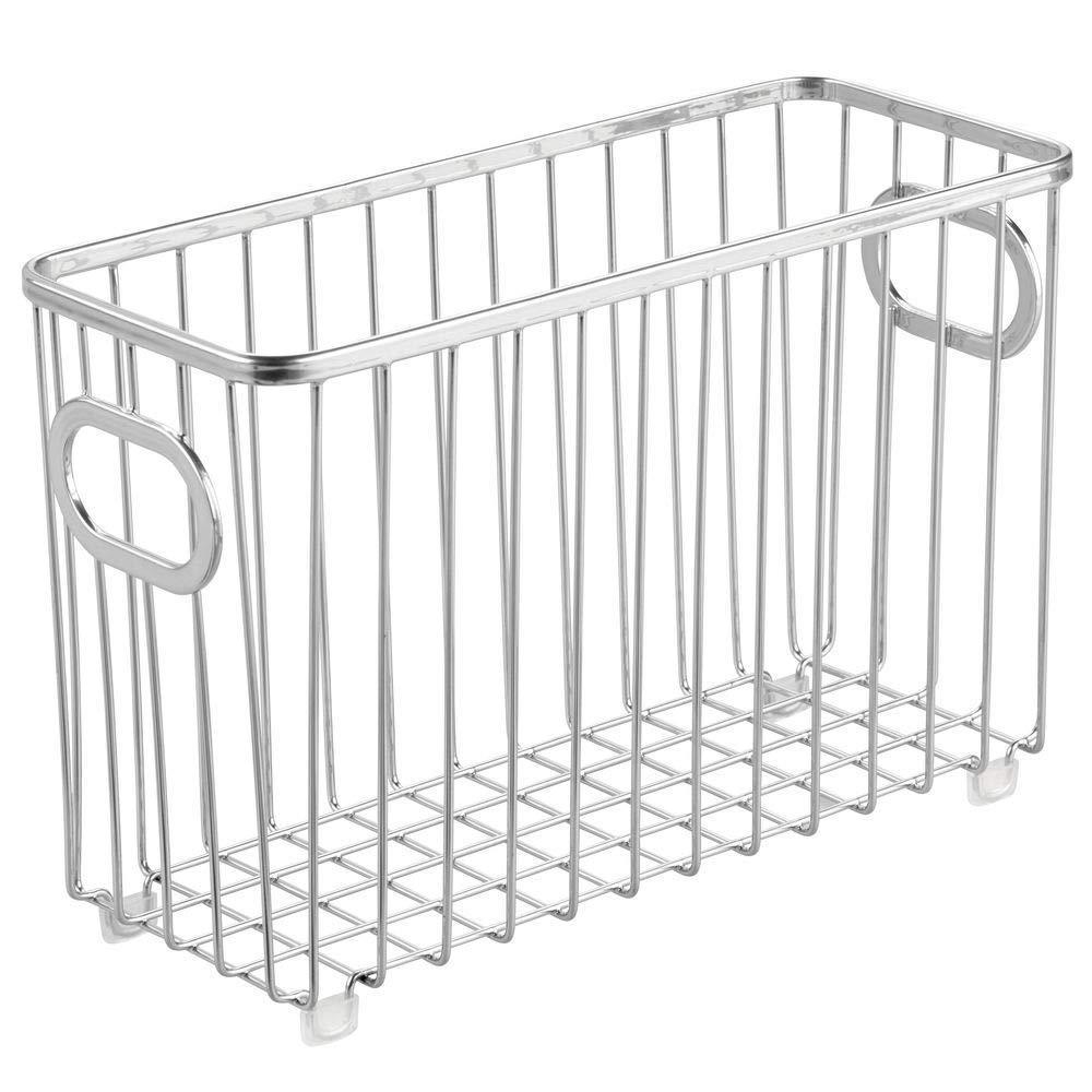 Discover the metal farmhouse kitchen pantry food storage organizer basket bin wire grid design for cabinets cupboards shelves countertops holds potatoes onions fruit small 4 pack chrome