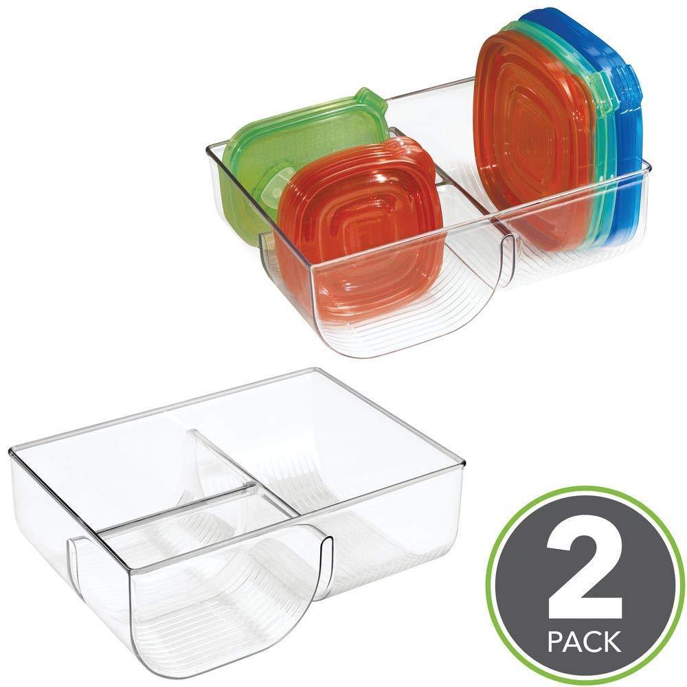 Best seller food storage container lid holder 3 compartment plastic organizer bin for organization in kitchen cabinets cupboards pantry shelves 2 pack clear