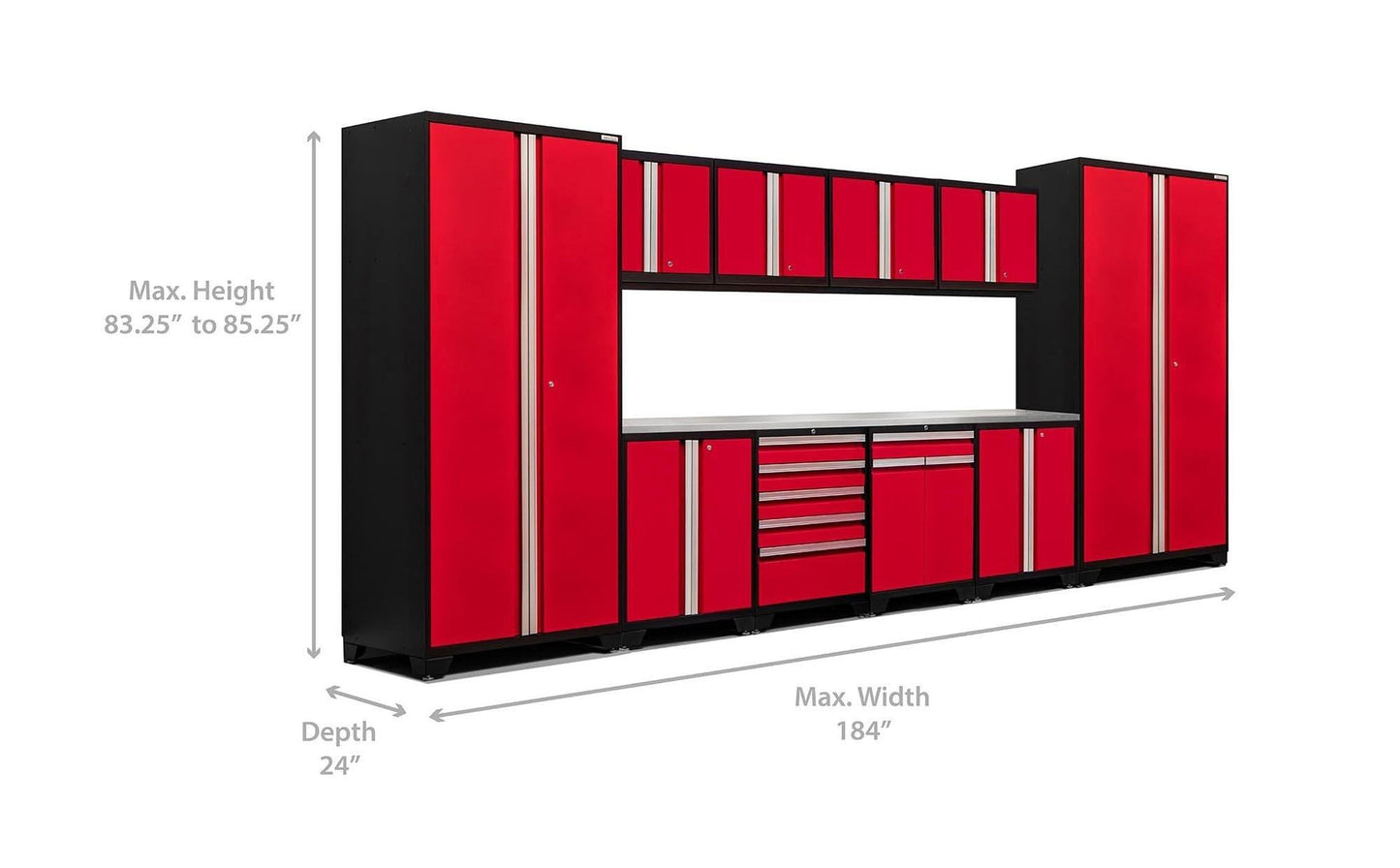 The best newage products 52354 pro 3 0 cabinetry set with stainless steel worktop red