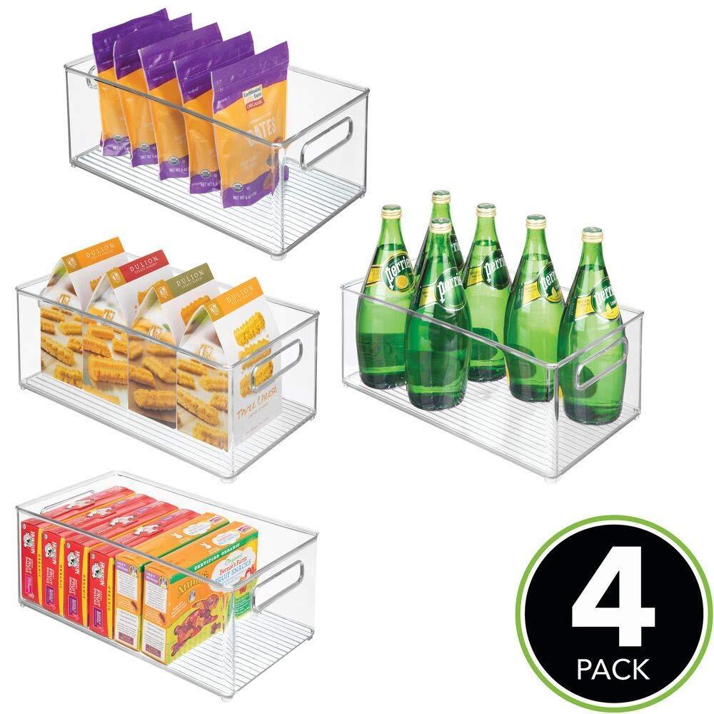 Best seller deep plastic kitchen storage organizer container bin with handles for pantry cabinets shelves refrigerator freezer bpa free 14 5 long 4 pack clear