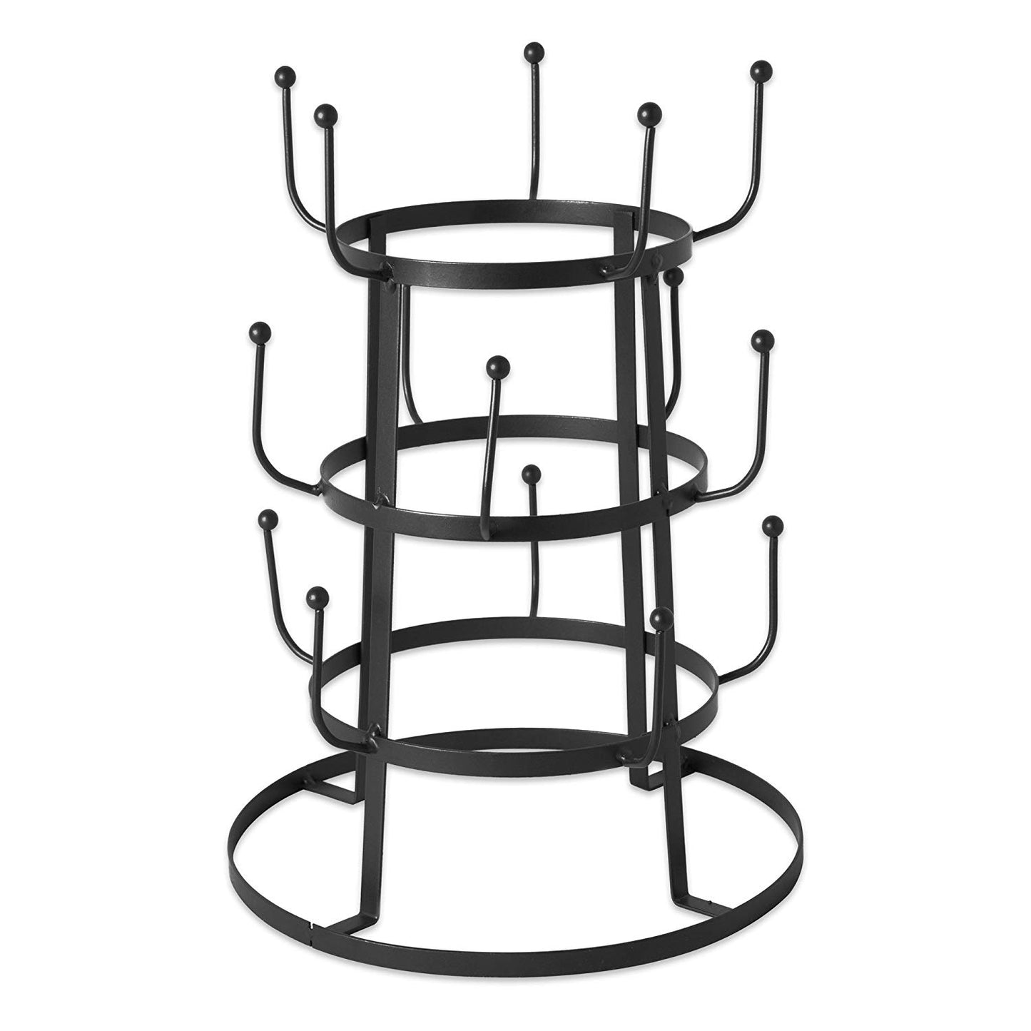 Home Traditions 3 Tier Countertop or Pantry Vintage Metal Wire Tree Stand for Coffee Mugs, Glasses, and Cups, 15 Mug Capacity, Black