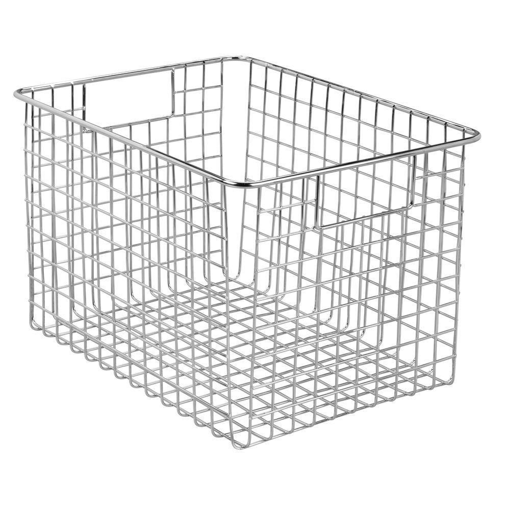 The best large farmhouse decorative metal wire storage basket bin with handles for organizing closets shelves and cabinets in bedrooms bathrooms entryways and hallways 8 high 4 pack chrome