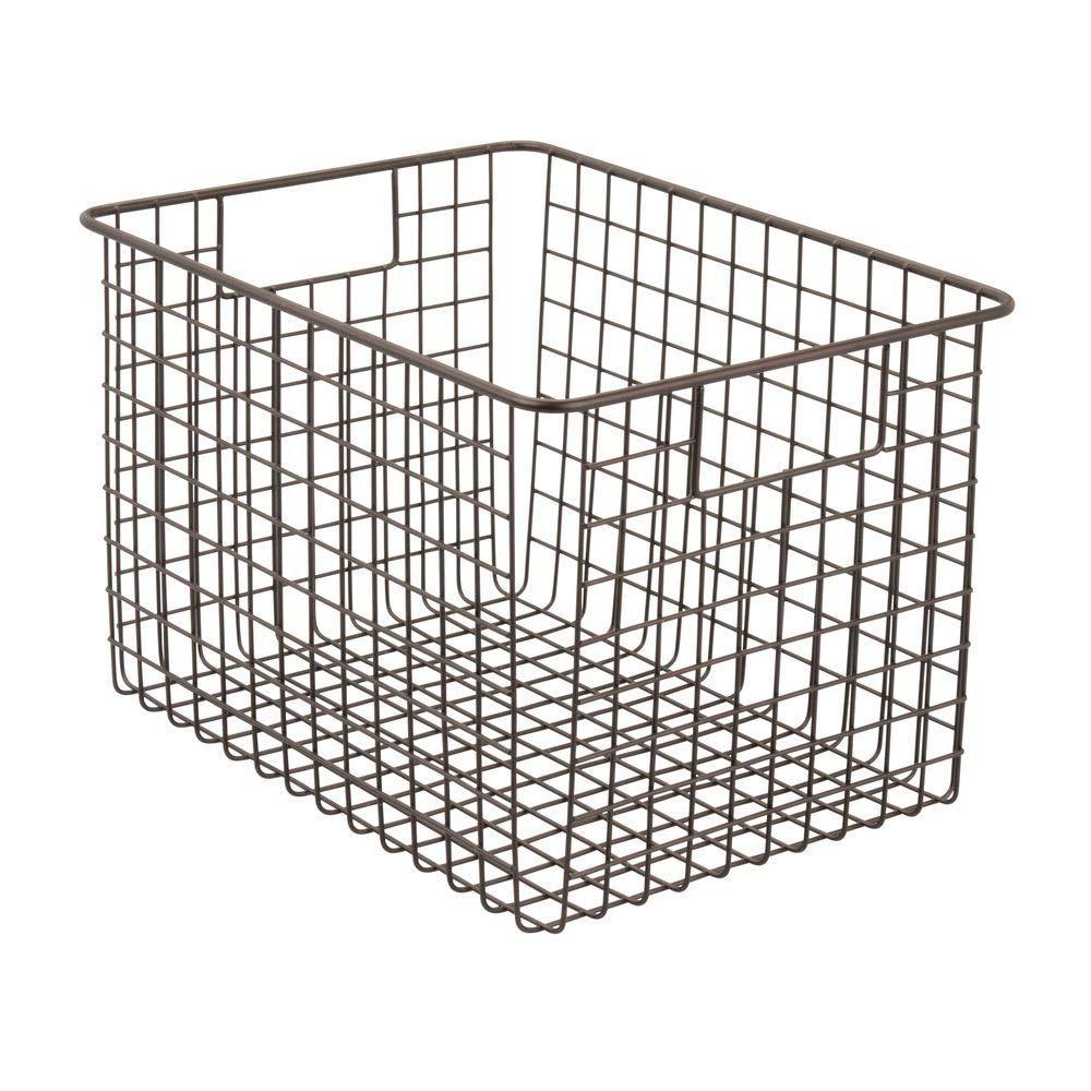 Best seller large farmhouse deco metal wire storage organizer basket bin with handles for organizing closets shelves and cabinets in bedrooms bathrooms entryways hallways 8 high 4 pack bronze
