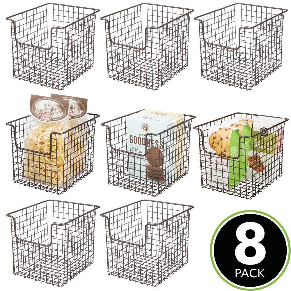Latest household metal kitchen pantry food storage organizer basket bin farmhouse grid design or cabinets cupboards shelves holds potatoes onions fruit 8 wide 8 pack bronze