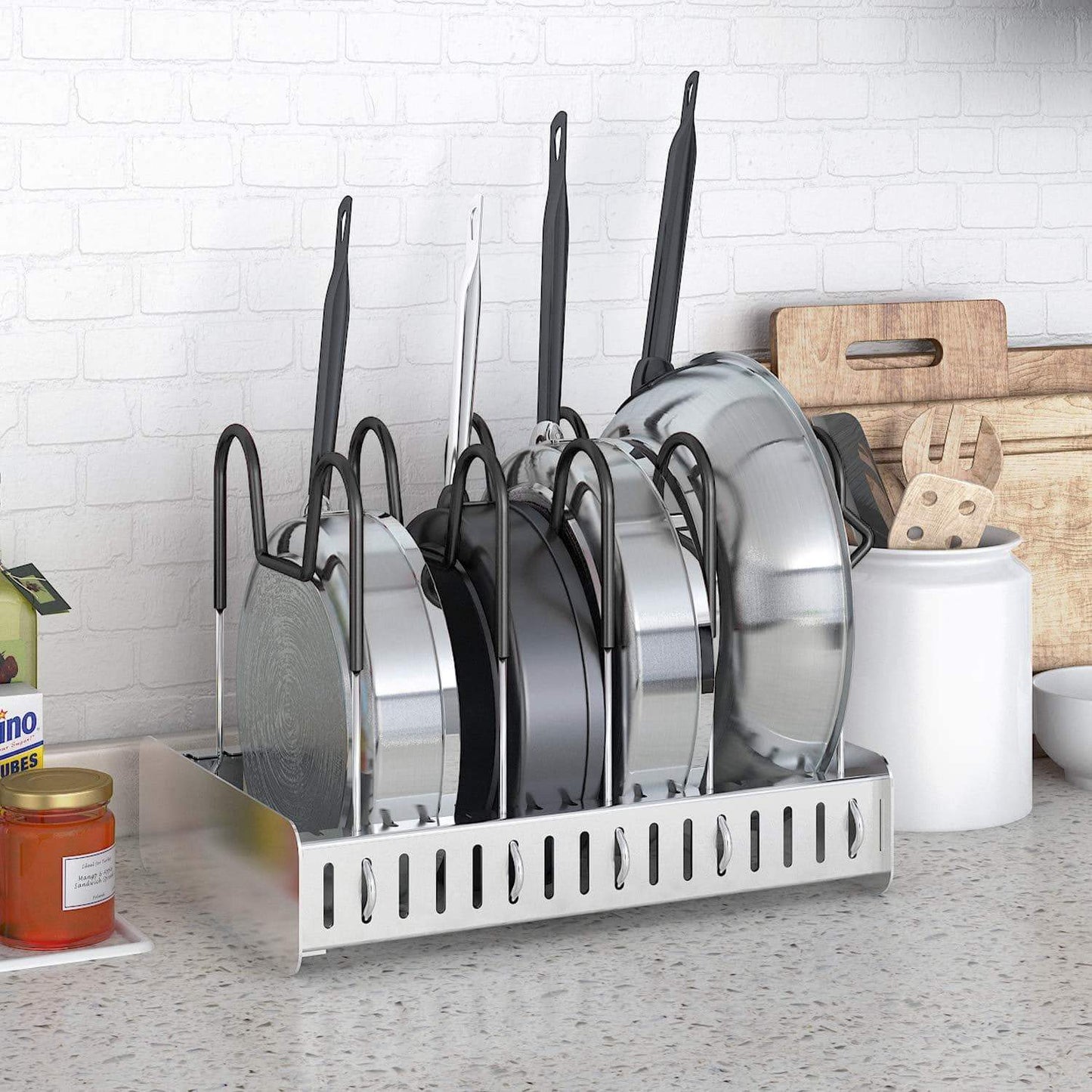 Products lifewit expandable adjustable kitchen cabinet pantry pan and pot lid organizer rack holder 5 tier compartments cupboard bakeware lid plate holder silver and black