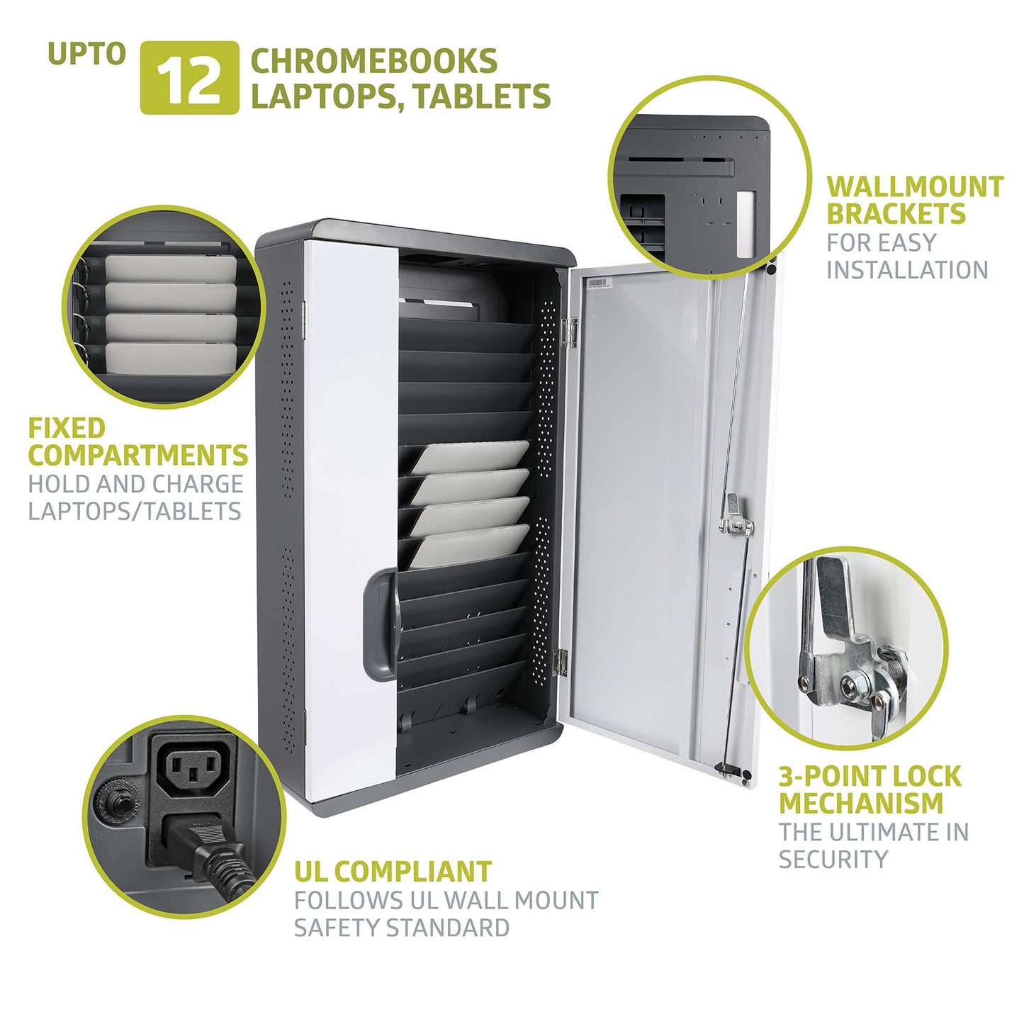Featured pearington 12 bay modern wall mount charging cabinet classroom or office charging station store up to 13 inch screen size compatible with chromebook ipad kindle or other laptops secure lock