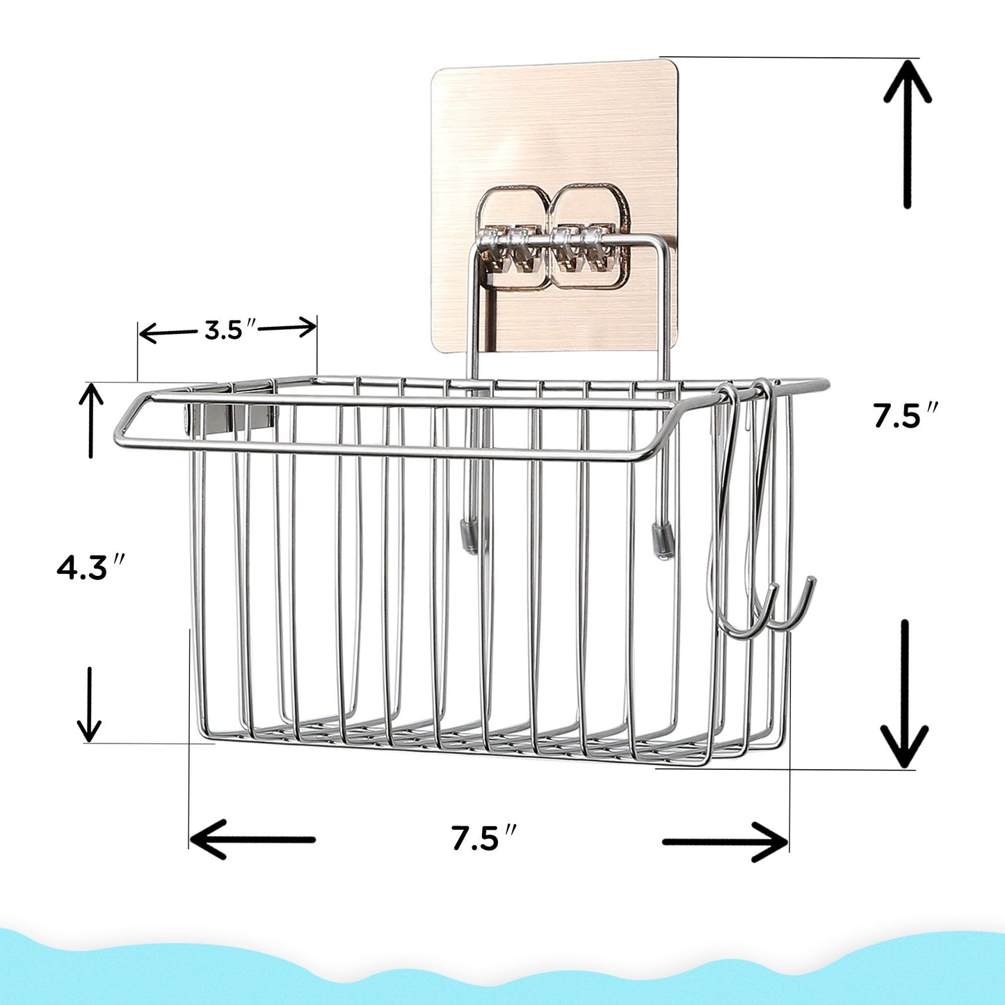 FaayFian Wall Mounted 3-in-1 Kitchen Sponge Holder, Stainless Steel Bathroom Shelf Storage Organizer, Soap Scrubbers Holder + Dish Cloth Hanger, Bathroom Shower Caddy, Kitchen Sink Caddy