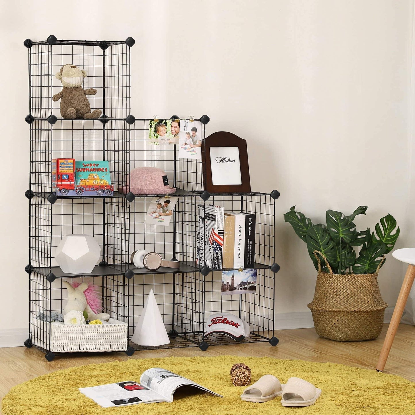 Budget friendly songmics metal wire cube storage 9 cube shelves organizer stackable storage bins modular bookcase diy closet cabinet shelf 36 6l x 12 2w x 36 6h black ulpi115h