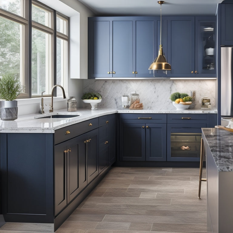 A modern, sleek kitchen with a sink base featuring a pull-out drawer and adjustable shelves, surrounded by stylish cabinets and granite countertops.