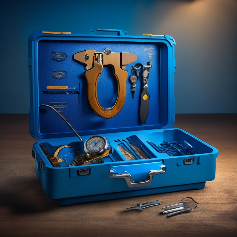 An image of a Corneta Locking Plier resting on a shipping box, with a padlock open on top, surrounded by speedy delivery symbols like arrows and clocks, on a dark blue background with subtle security patterns.