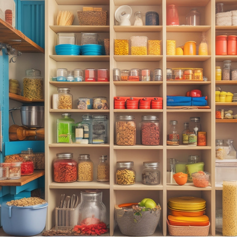 A cluttered kitchen cabinet with jumbled containers and utensils, contrasted with a tidy, organized space featuring a Lazy Susan, with perfectly arranged jars, spices, and cookbooks on its rotating surface.