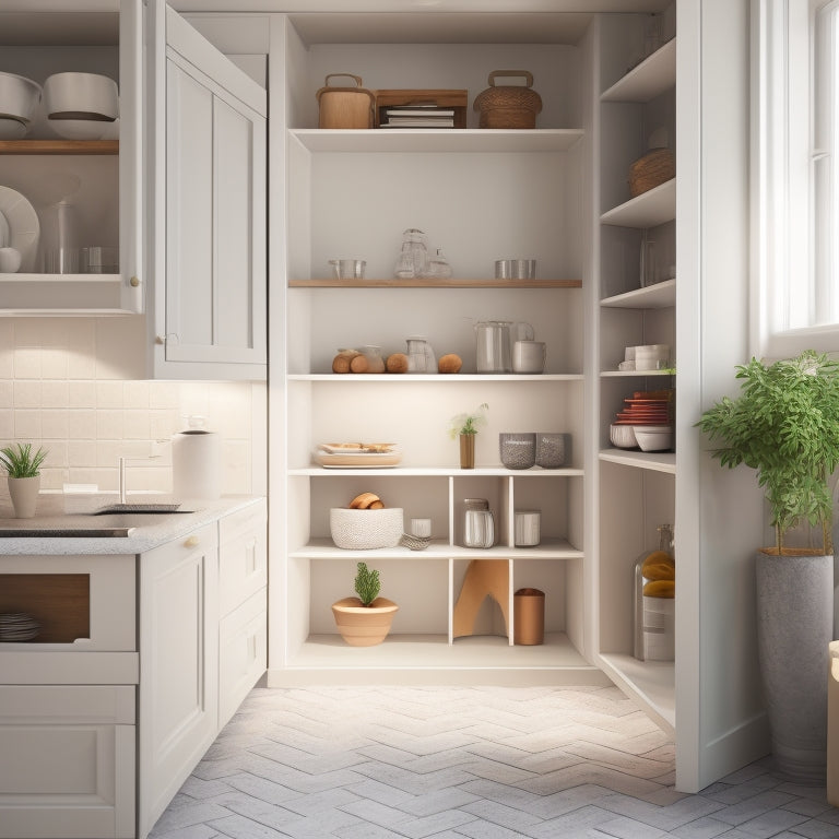 A realistic illustration of a corner kitchen cabinet with a diagonal dividing wall, showcasing a large, unused triangular space behind a small, inaccessible shelf, with a faint grid pattern on the wall and floor.