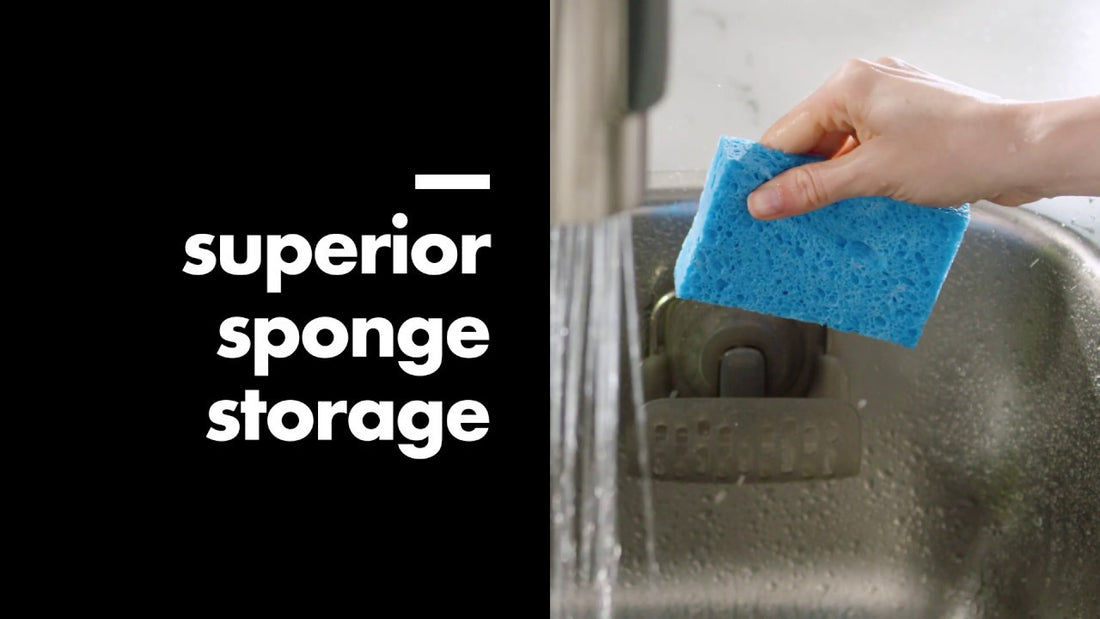 Keep your countertops clutter-free and your favorite sponge, scrubber or dish brush close within reach with the OXO Good Grips StrongHold™ Suction Sponge ...