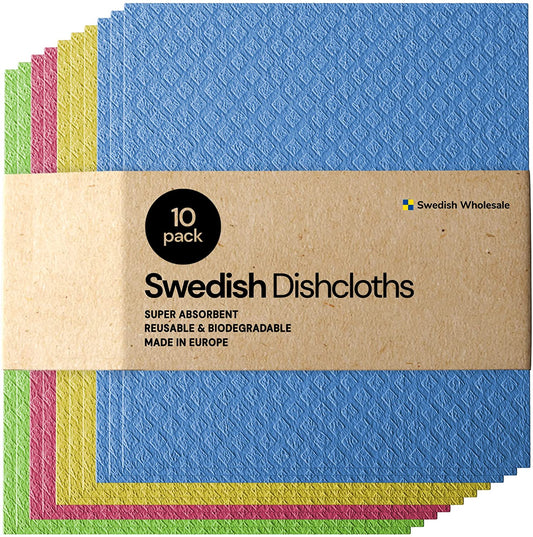 Swedish Dishcloth Cellulose Sponge Cloths – Bulk 10 Pack of Eco-Friendly No Odor Reusable Cleaning Cloths for Kitchen – Absorbent Dish Cloth Hand Towel (10 Dishcloths – Assorted) $16.95
