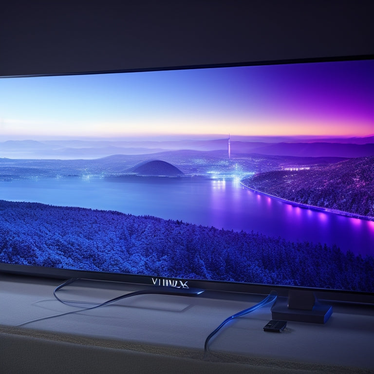 A futuristic, high-tech background with sleek, silver lines and subtle LED lights, featuring a prominent, centrally-placed Vinx-110-HDMI-Dec device with glowing HDMI ports and intricate circuitry details.