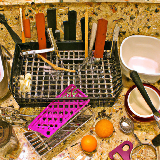 Declutter your kitchen with ease using a plastic caddy that holds everything. Get organized in style!