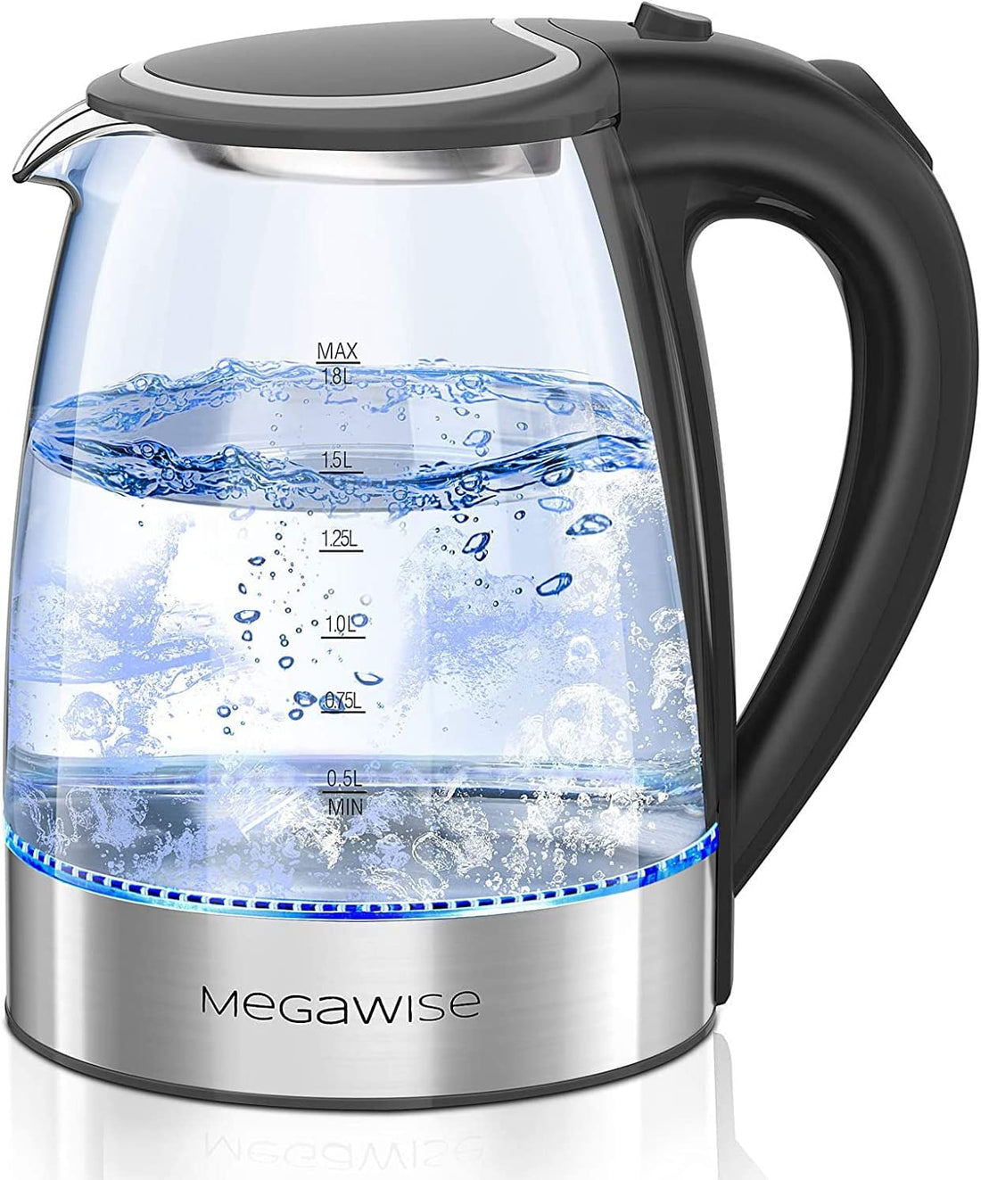 MegaWise 1500W Electric Kettle, 1.8L Borosilicate Glass Tea Kettle with LED Light, Auto Shut-Off and Boil-Dry Protection Cordless Kettle Fast Boiling $30.39