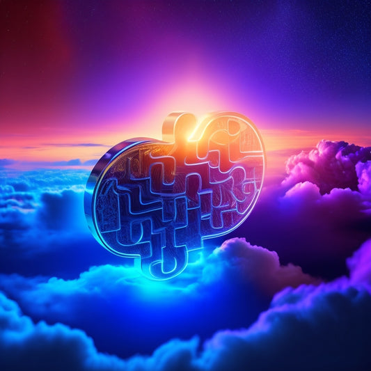 A futuristic, neon-lit key unlocking a puzzle piece with a subtle AWS logo, surrounded by faint, swirling cloud shapes and a subtle SAP-inspired pattern in the background.