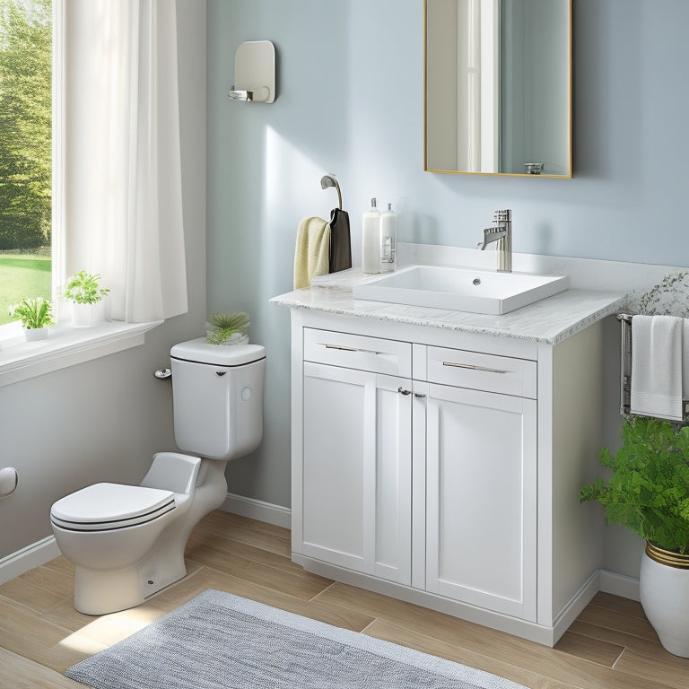 A tidy bathroom sink area with a wall-mounted, brushed-nickel faucet, a rectangular vessel sink, and a sleek, white countertop featuring a built-in, slide-out drawer and a tiered, chrome storage unit.