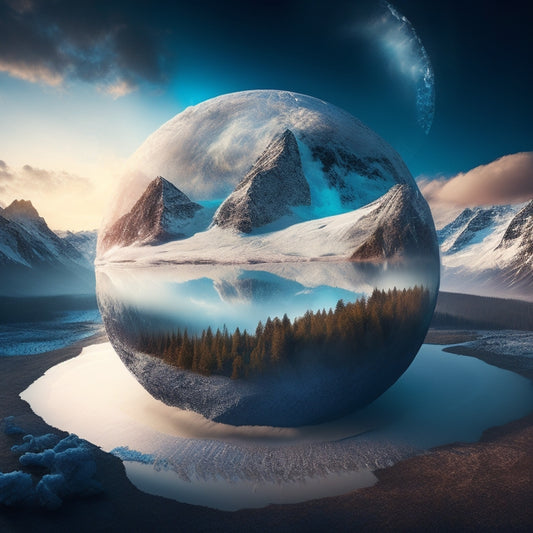 An illustration of the Earth with a cracked, fragmented atmosphere, surrounded by swirling clouds of CO2, CH4, and N2O molecules, amidst a backdrop of melting glaciers and dying trees.