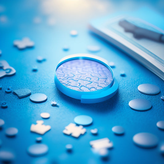 An illustration of a human brain with glowing, interconnected neurons, surrounded by floating puzzle pieces, a magnifying glass, and a few scattered bookmarks, set against a soft, gradient blue background.