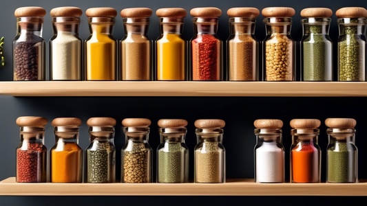 Create an image of three different creative spice rack designs for a kitchen, showcasing unique and practical ways to store and display spices. Each rack should be visually appealing and offer a stylish solution for organizing spices in a kitchen.