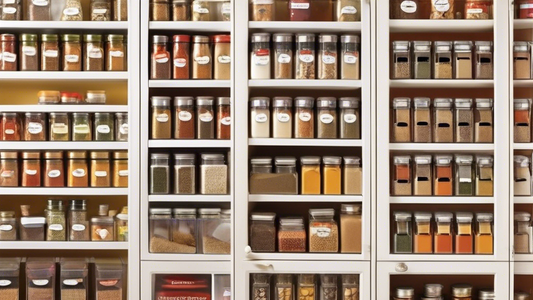 Create an image of a well-organized pantry showcasing the top 10 over-the-door spice organizers. Each organizer should clearly display different types of spice containers and labels, with labels indicating the names of various spices such as paprika,