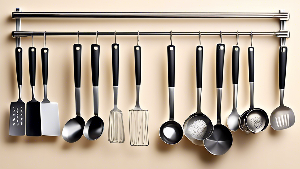 Create an image of a modern, sleek kitchen with a variety of over-the-door utensil racks elegantly organizing kitchen tools and utensils in a stylish and efficient manner. Each rack should showcase different designs and features to highlight the vari