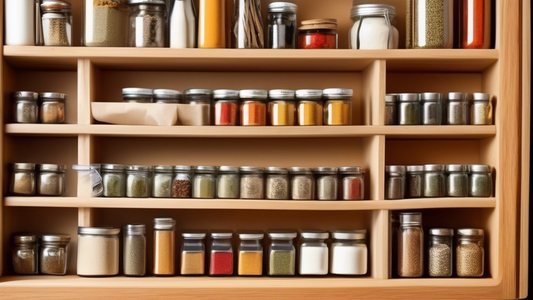 Create an image of a small, yet efficiently organized kitchen with a compact spice rack featuring the top 10 picks for compact spice racks for tiny kitchens. The image should showcase the versatility and practicality of these space-saving spice racks