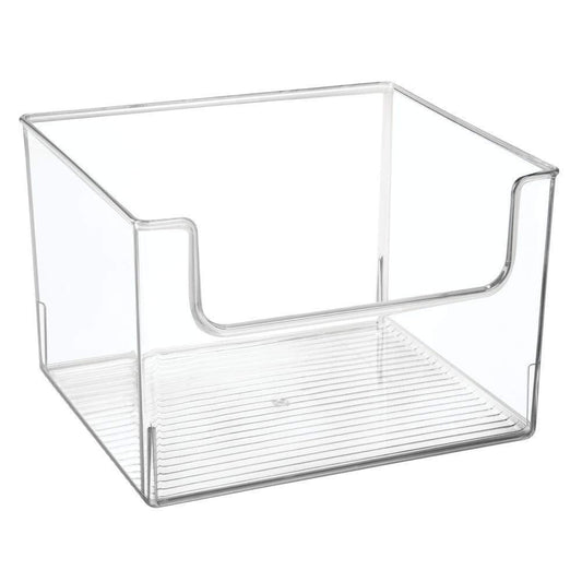 Buy deep plastic home storage organizer bin for cube furniture shelving in office entryway closet cabinet bedroom laundry room nursery kids toy room open front 12 wide 4 pack clear