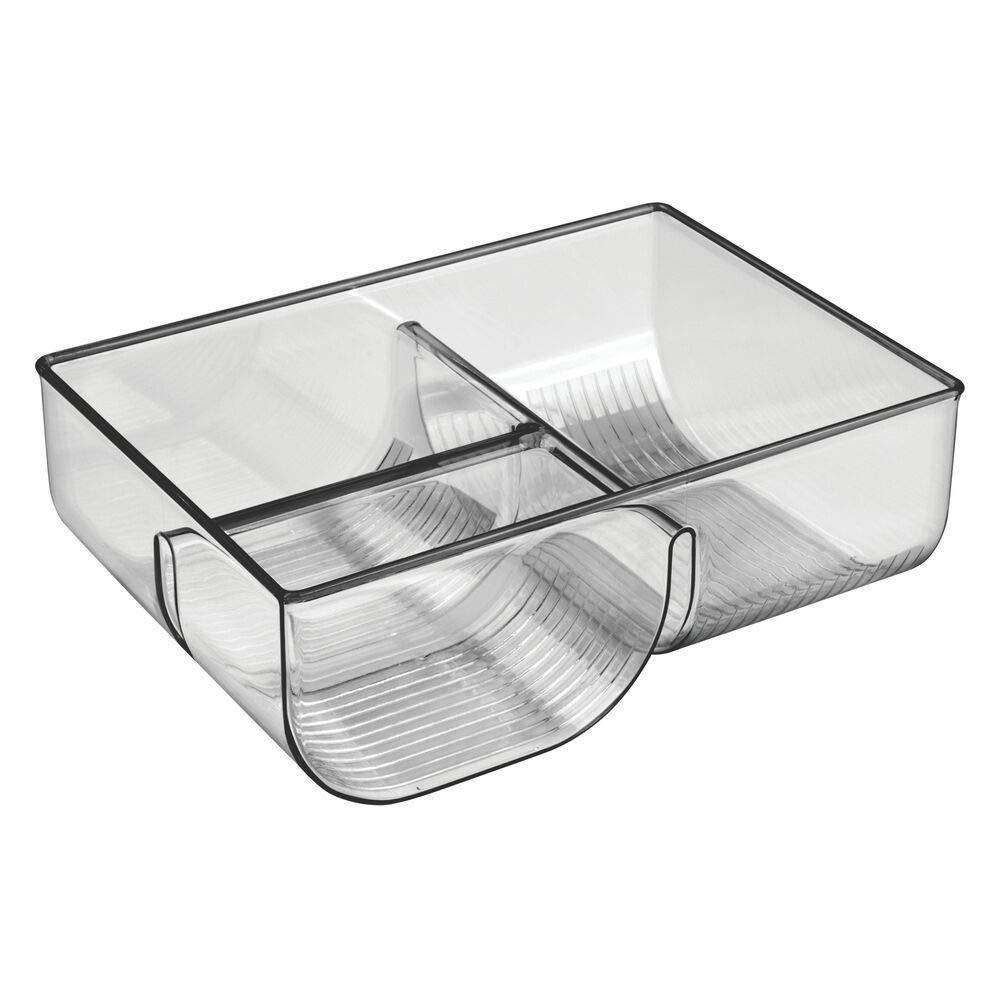 Products food storage container lid holder 3 compartment plastic organizer bin for organization in kitchen cabinets cupboards pantry shelves 2 pack smoke gray