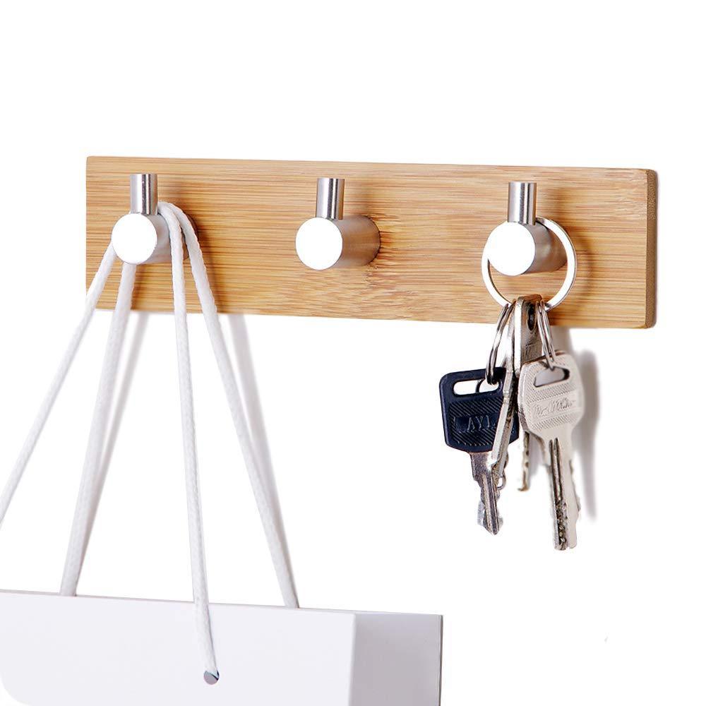 Featured self adhesive key holder for wall small wall hook rack stainless steel for kitchen bathroom cabinet modern decorative natural bamboo key rack holder organizer for towel robe