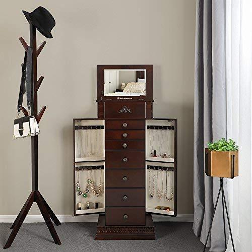 Save on songmics large jewelry armoire cabinet standing storage chest neckalce organizer dark walnut ujjc14k