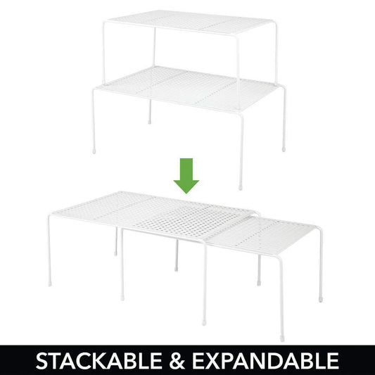 Heavy duty adjustable metal kitchen cabinet pantry countertop organizer storage shelves expandable 8 piece set durable steel non skid feet white