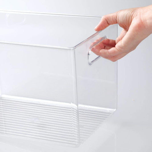 Order now deep plastic home storage organizer bin for cube furniture shelving in office entryway closet cabinet bedroom laundry room nursery kids toy room 12 x 8 x 8 4 pack clear