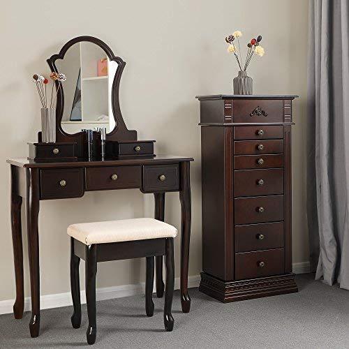 Select nice songmics large jewelry armoire cabinet standing storage chest neckalce organizer dark walnut ujjc14k